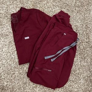 figs scrubs joggers maroon